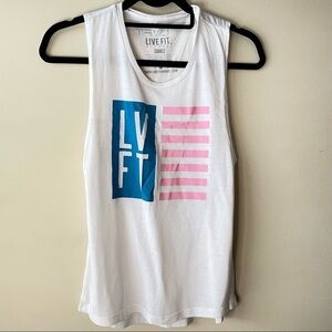 Live Fit Muscle Tank Top Pink White Blue Workout Shirt Size Small